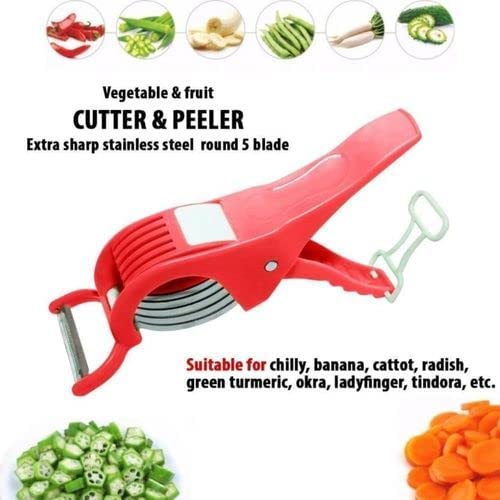 2 in 1 Vegetable & Fruit Multi Cutter & Peeler, Veg Cutter Sharp Stainless Steel 5 Blade Vegetable Cutter with Peeler