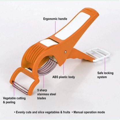 3 in 1 Vegetable & Fruit Multi Cutter & Peeler, Veg Cutter Sharp Stainless Steel 5 Blade Vegetable Cutter with Peeler