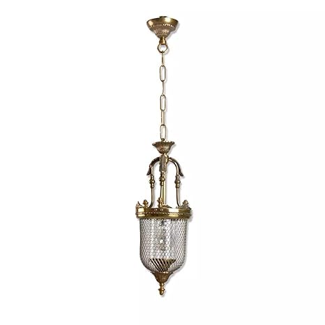 S&A, BRASS ANTIQUE FINISH METAL BELL-JALI HANGING LIGHT with GLASS, DECORATIVE HANGING LIGHT, Light Vintage Retro Hanging Ceiling Lamp for Kitchen Home Bedroom (Bulb Not Included)