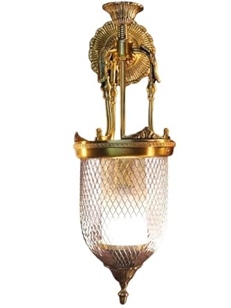 S&A, Brass Antique Finish Metal Bell-Jali Wall Light with Glass, Decorative Hanging Light, Light Vintage Retro Hanging Ceiling Lamp for Kitchen Home Bedroom (Bulb Not Included)