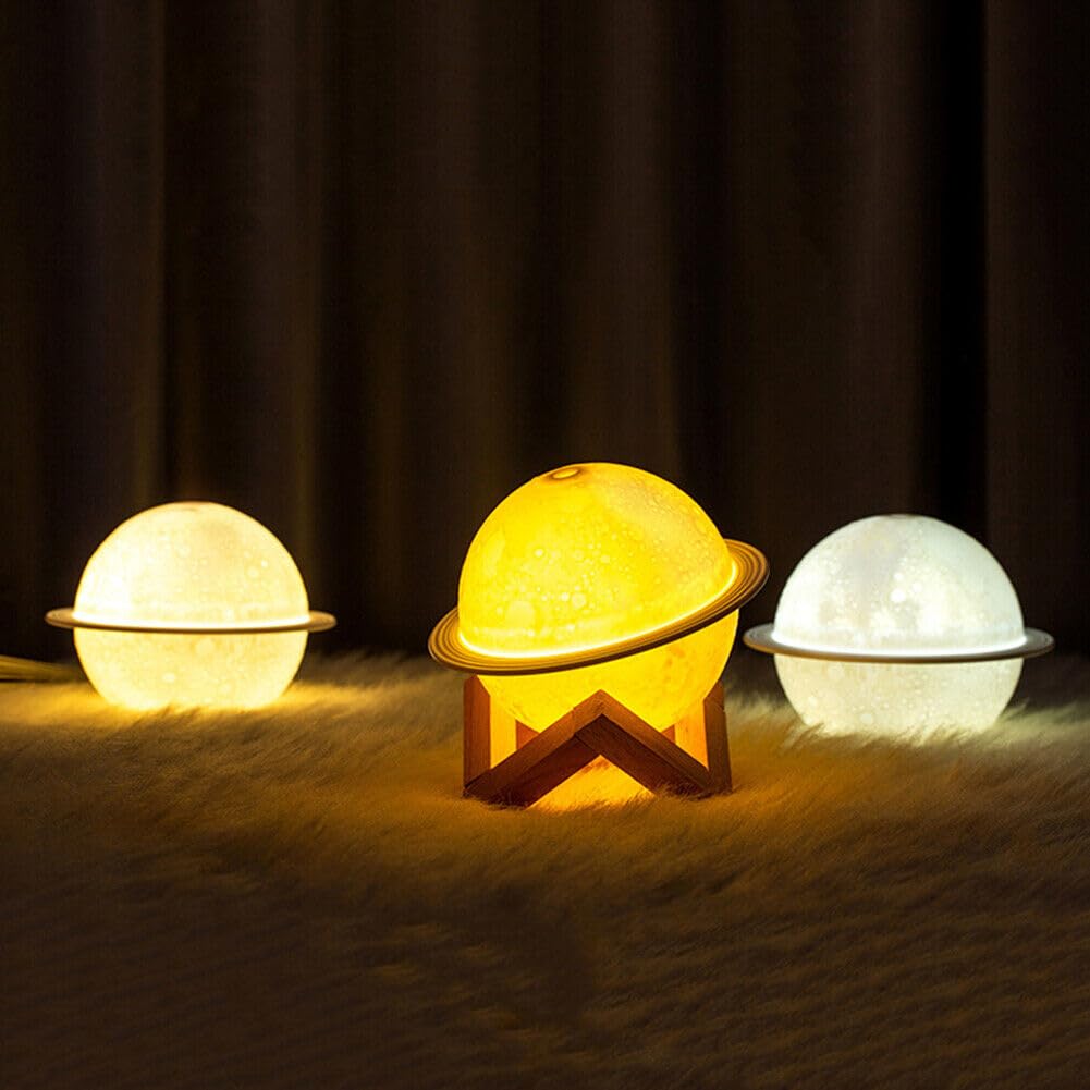 S&A, MOON LAMP HUMIDIFIER FOR ROOM, WITH 3 COLOURS NIGHT LAMP, COOL MIST HUMIDIFIER| OIL DIFFUSER| AROMA AIR HUMIDIFIER| SUITABLE FOR BEDROOM, OFFICE, LIVING ROOM, WITH WOOD STAND